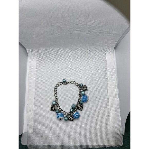 Charm bracelet Dolphin Hearts &blue‎ glass beads fashion jewelry AOV-A - Picture 2 of 5